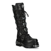 NEW ROCK - M-161-C10 Black Spiked Knee High Leather Platform Boots
