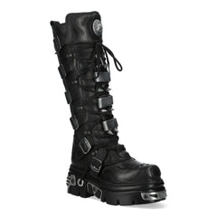 NEW ROCK - M-161-C10 Black Spiked Knee High Leather Platform Boots