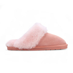 Womens Pink Genuine Sheepskin Mule Slippers: Luna