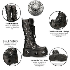 NEW ROCK - 272-S2 Neptuno Knee High Platform Boots With Spring Heels
