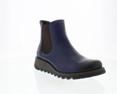 Fly London - SALV Women's Blue Leather Wedge Chelsea Boots