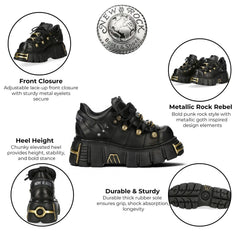 NEW ROCK - M-120N-C116 Black Leather Lace Up Tower Shoes