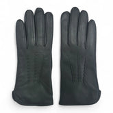 Womens Dark Olive Italian Leather Gloves with Wool Lining