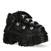 New Rock Boots OVERZ106B-C1 Black Leather Platform Ankle Boots