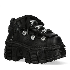 New Rock Boots OVERZ106B-C1 Black Leather Platform Ankle Boots