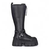 Buffalo - Womens Vegan Leather Black Zip Up Chunky Knee High Platform Boots - Gospher Hi