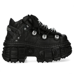 New Rock Boots OVERZ106B-C1 Black Leather Platform Ankle Boots