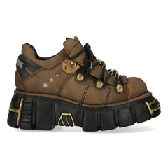 NEW ROCK - M-120N-C120 Brown Leather Lace Up Tower Shoes