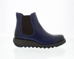 Fly London - SALV Women's Blue Leather Wedge Chelsea Boots