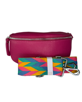 Women's Fuschia Leather Cross Body Bag with Interchangeable Straps
