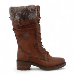 Mustang - Women's Brown Vegan Leather Mid Calf Faux Fur Boots