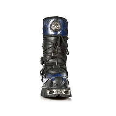 NEW ROCK - 107-C5 Blue Flame Skull Lace Up Boots
