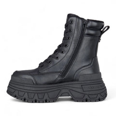 Buffalo - Womens Vegan Leather Black Chunky Mid Platform Boots - Fusion