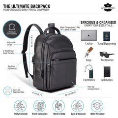 Large Black Vintage Leather Laptop Rucksack