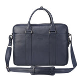 Navy Vintage Leather Laptop Messenger Briefcase With Detachable Shoulder Strap