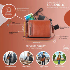 Deep Tan Vintage Leather Flap Over Laptop Messenger Satchel