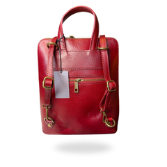 Vera Pelle Convertible Backpack with Front Pocket, 2-Way Carry Red