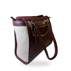 Women's Burgundy and White Leather Shoulder Bag