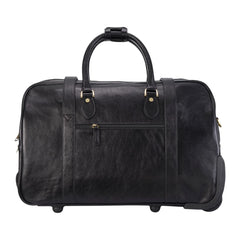 Black Leather Wheeled Cabin Holdall With Detachable Shoulder Strap