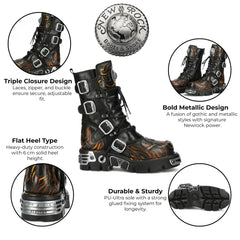 NEW ROCK - M-591-C58 Black Flame Leather Mid Calf Boots