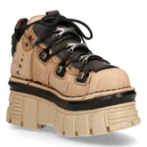 NEW ROCK - M-106-S40 Beige Contrast Leather Platform Boots