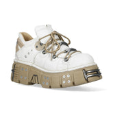 NEW ROCK - M-120N-C80 White & Beige Leather Platform Boots