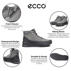 Ecco - Men's Steel Grey & Black Leather Waterproof Hiking Boots: Byway 2.0
