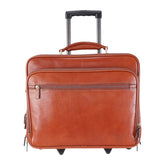Deep Tan Vintage Leather Wheeled Extra Compartment Laptop Briefcase Bag