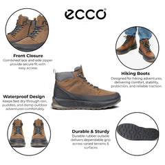 Ecco - Men's Camel & Black Leather Waterproof Hiking Boots: Byway 2.0