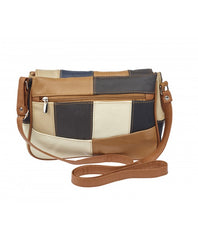 Multicoloured Patchwork Cow Hide Triple Compartment Medium Cross Body Bag