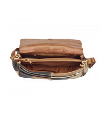 Multicoloured Patchwork Cow Hide Triple Compartment Medium Cross Body Bag