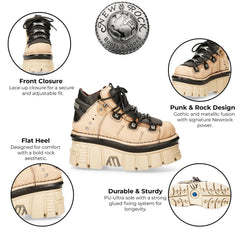 NEW ROCK - M-106-S40 Beige Contrast Leather Platform Boots