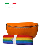 Women's Orange Leather Cross Body Bag with Interchangeable Straps