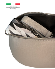 Women's Grey Leather Cross Body Bag with Interchangeable Straps