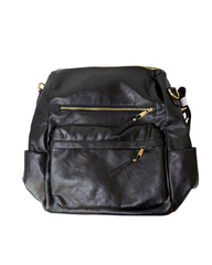 Women's Black Vegan Leather Backpack with Adjustable Shoulder Strap