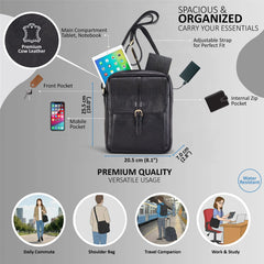 Black Vintage Leather Cross Body Travel Bag