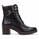 Pikolinos - Women's Llanes Black Leather Mid Heel Combat Ankle Boots