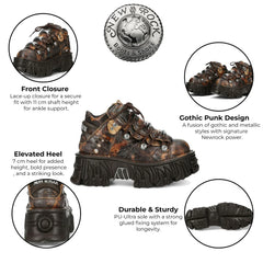 NEW ROCK - M-106-C194 Brown Flame Leather Platform Boots