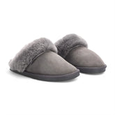 Womens Grey Genuine Sheepskin Mule Slippers: Luna