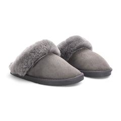 Womens Grey Genuine Sheepskin Mule Slippers: Luna