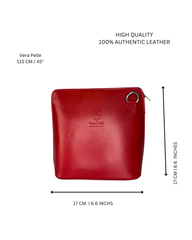 Women Red Leather Small Vera Pelle Cross Body Bag