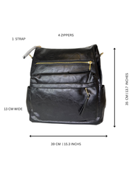 Women's Black Vegan Leather Backpack with Adjustable Shoulder Strap