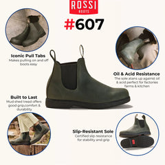 Rossi - 607 Booma Moss Green Leather Chelsea Boots