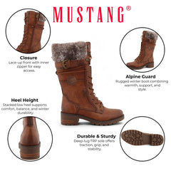 Mustang - Women's Brown Vegan Leather Mid Calf Faux Fur Boots