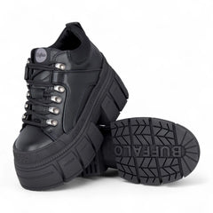 Buffalo - Womens Vegan Leather Black Chunky Platform Ankle Boots - Gospher Hike Lo