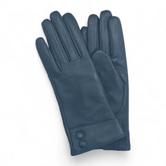 Womens Teal Italian Leather Gloves with Button Detail & Wool Lining