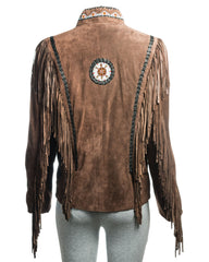 Women's Brown Suede Native American Style Jacket with Fringe and Beads - Navajo Ladies