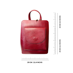 Vera Pelle Convertible Backpack with Front Pocket, 2-Way Carry Red