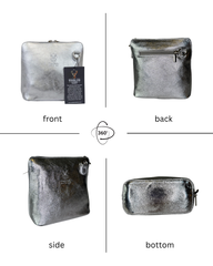 Women Silver Leather Small Vera Pelle Cross Body Bag