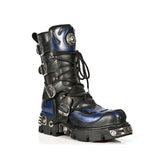 NEW ROCK - 107-C5 Blue Flame Skull Lace Up Boots